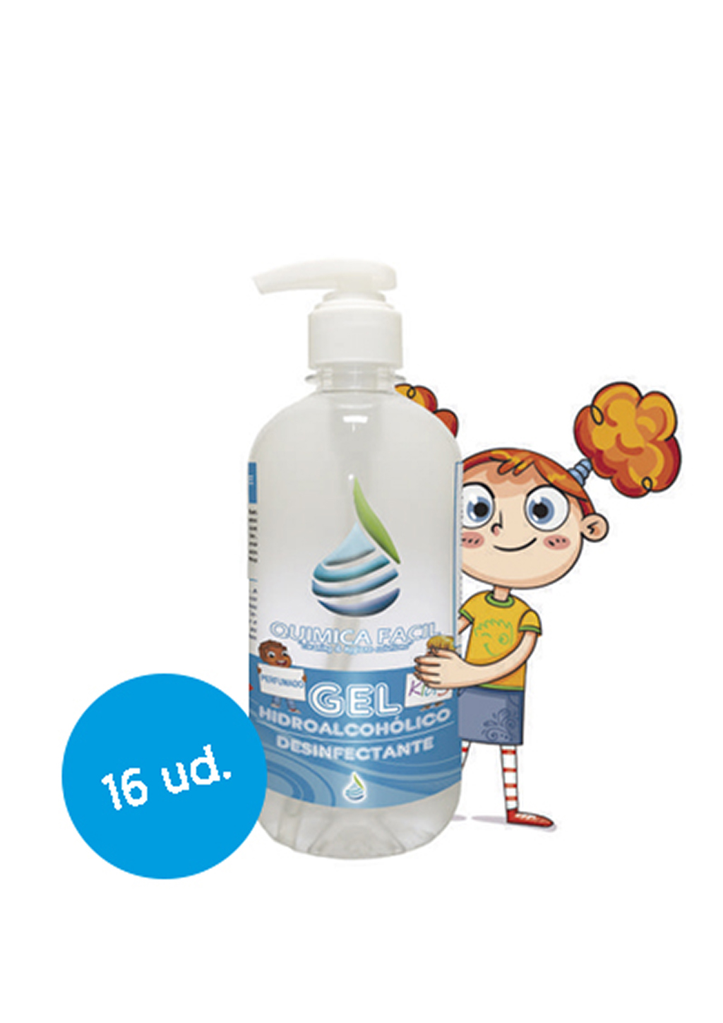 Gel hidroalcohólico desinfectante infantil QUÍMICA FÁCIL 500ml caja de 16 unidades